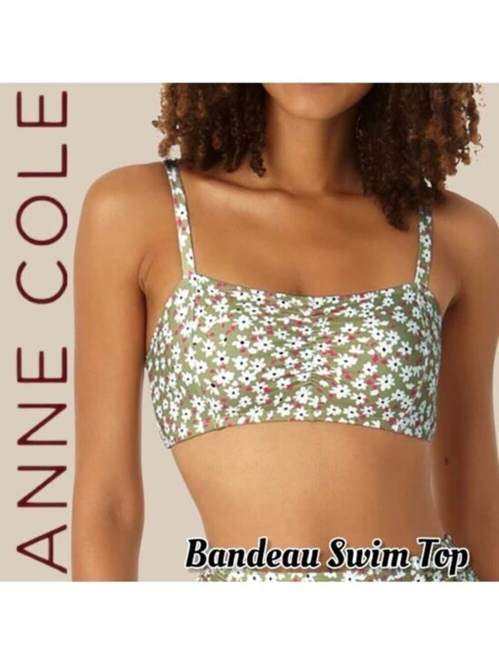 ANNE COLE Center Cinch Bandeau Bikini Swim Top  NWT/XL Color: Ditsy Drop